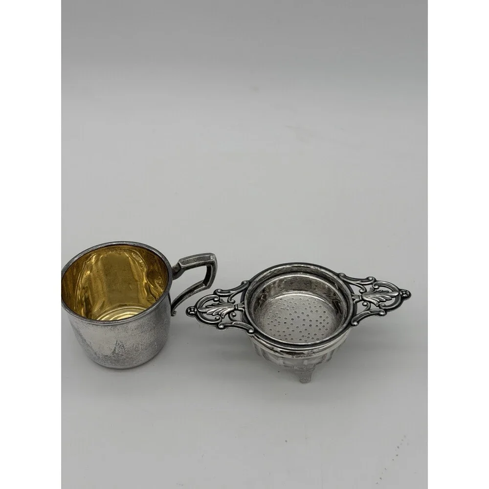 Antique Art Deco Sterling Silver Tea Strainer & Stand & Cup Webster Set Complete